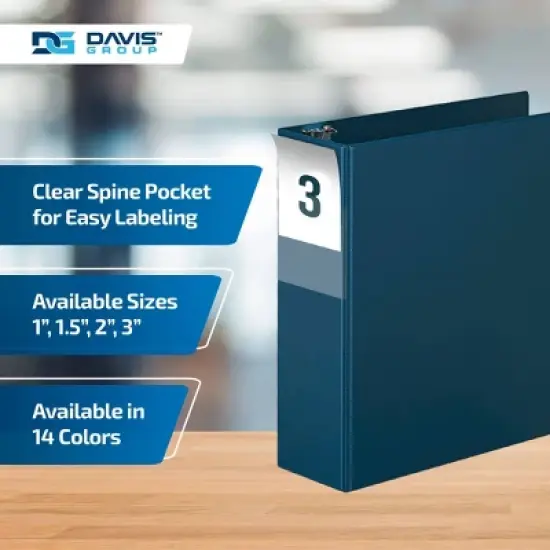 Davis Group 6pk 3" Premium Economy Round Ring Binders Navy Blue: Hard Cover, 625 Sheet Capacity, 2 Pockets, D Rings image {4}