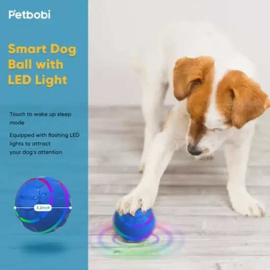 Petbobi Interactive Toy Dog Ball for Medium and Large Dogs, Active Rolling Ball for Dogs with LED Flash Light and USB Rechargeable, blue image {6}
