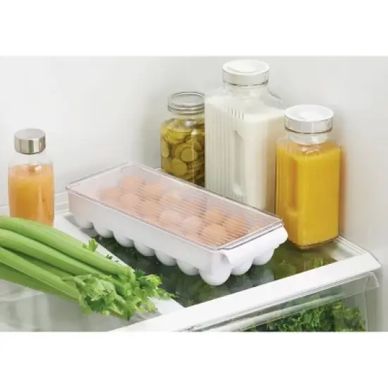 iDESIGN Fridge Binz Plastic Stackable Egg Holder Clear/White: Kitchen Cabinet Organizer, Spot Clean, 15" x 6" x 3" image {4}