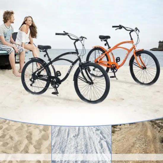 INFURNIC Bicycles, 7 Speed Bicycles, Beach Cruiser Bike with Wide Wheels, Orange, 69.29"*28.32"*43.2" image {3}
