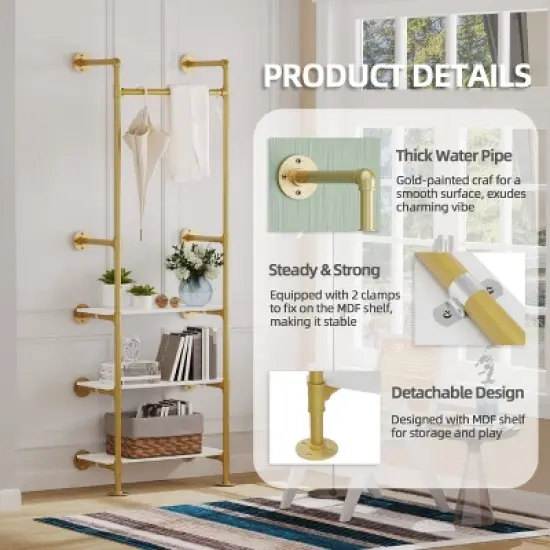 Artloge Heavy Duty Industrial Pipe Clothing Rack Garment Stand Hanging Rod Shelf Wardrobe Closet Organizer with 3 Tier White shelves image {3}