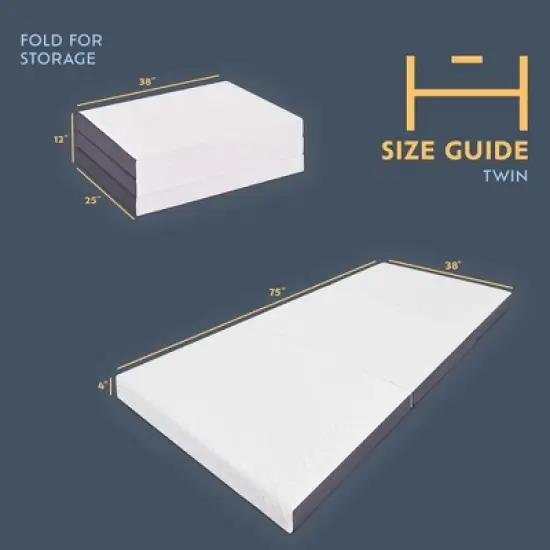 Heyward 4" Trifold Mattress, Tri Fold Memory Foam Foldable Mattress image {4}