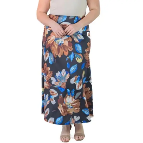 Plus Size  Floral Pattern Elastic Waistband Ankle Length Maxi Skirt image {4}
