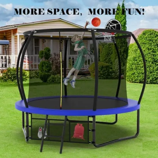 Whisen Outdoor Pumpkin Trampoline with Safety Enclosure Net, Foam Padded Poles, W-Shaped Legs, Balance Bars image {1}