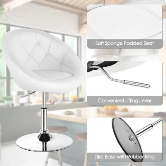 Tangkula Modern Swivel Bar Stools Height Adjustable Round Tufted Back Accent Chair Black/White image {9}