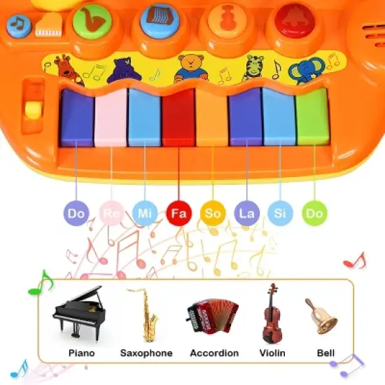 Costway Kids Rainbow Piano Keyboard 8 Keys Music Toy Gift w/ Animal Playground LED Light image {5}