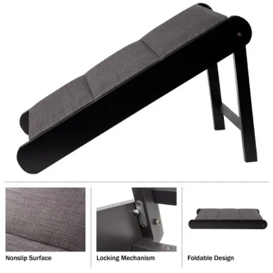 Pet Adobe Foldable Wooden Pet Ramp, Black/Gray image {2}