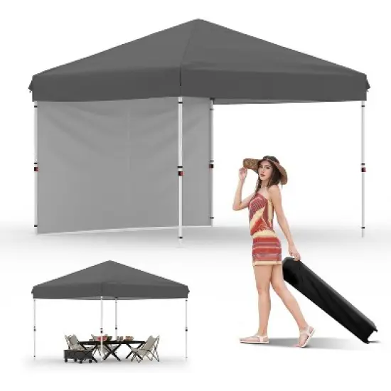 10&times;10 ft Heavy‑Duty Instant Pop‑Up Canopy Tent &ndash; One‑Person Push‑Button Setup + Wheeled Bag & 1 Sidewall, UV/Water‑Resistant Outdoor Shelter image {7}