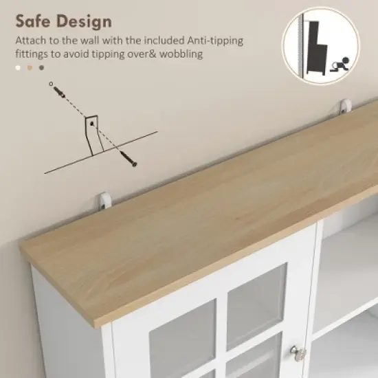 Gulches Kitchen Pantry Cabinet, 72" Large Countertop Storage Cabinet  , Glass Doors and Shelves, Microwave Cabinet, Coffee Bar Cabinet , White image {8}