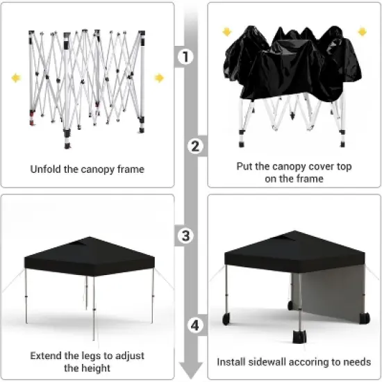 10x10 Pop Up Canopy Tent, Portable Instant Commercial Canopy with 1 Sidewall, Patio Tent with Vented Top, Roller Bag Sandbags Ropes and 8 Tent Stakes image {4}