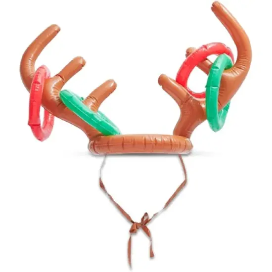 Blue Panda Christmas Inflatable Reindeer Antler Ring Toss Game, Includes 2 Hats & 24 Rings for Holiday Party Supplies, Winter Fun Family Activity image {4}