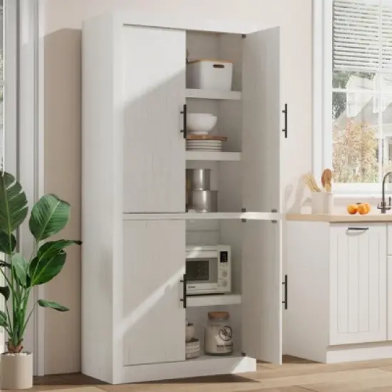 Tall Kitchen Pantry, Pantry Storage Cabinet  & Adjustable Shelves, Farmhouse Freestanding Pantry Cupboard & Large Storage Space image {9}