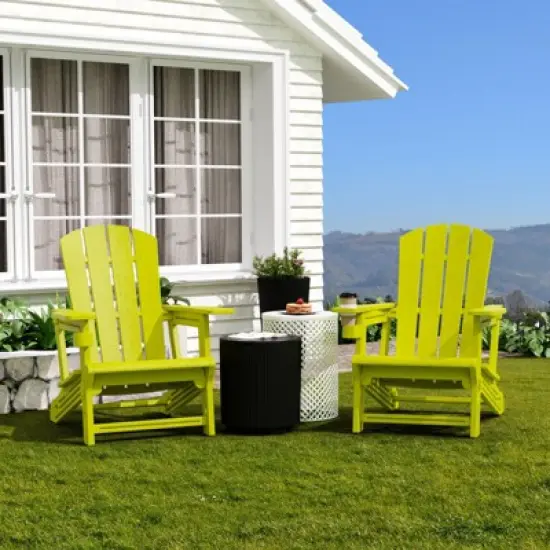 DSVIMOY Patio Adirondack Chair with Cup Holder, Outdoor Comfortable Seat for Backyard, Yellow, 31.4"*29.6"*36.4" image {4}