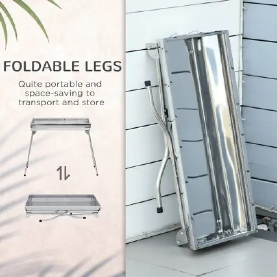 WELLFOR Stainless Steel Portable Charcoal Grill Folding Barbeque 781093906621 Silver image {4}