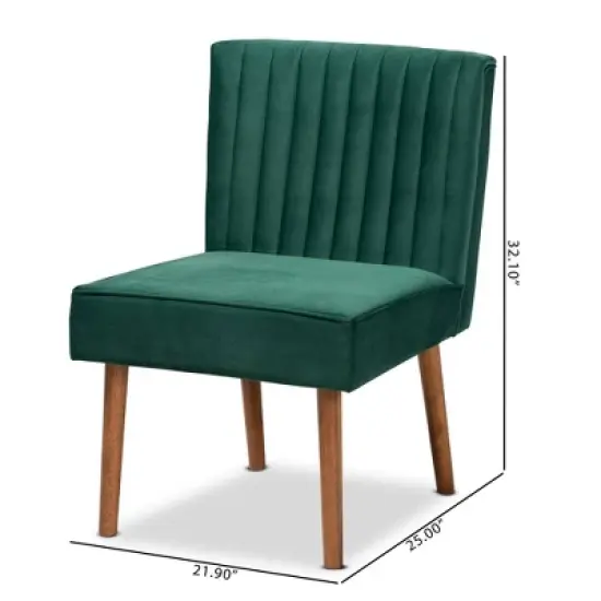 Alvis Velvet Upholstered and Wood Dining Chair - Baxton Studio image {9}