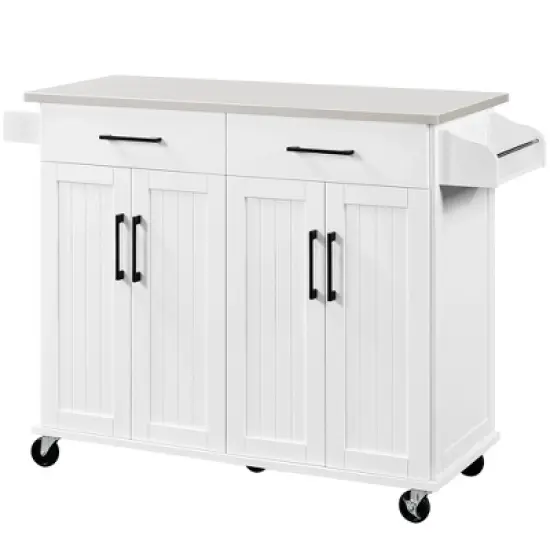 Yaheetech Large Kitchen Cart Kitchen Island on Wheels with Stainless Steel Countertop image {9}