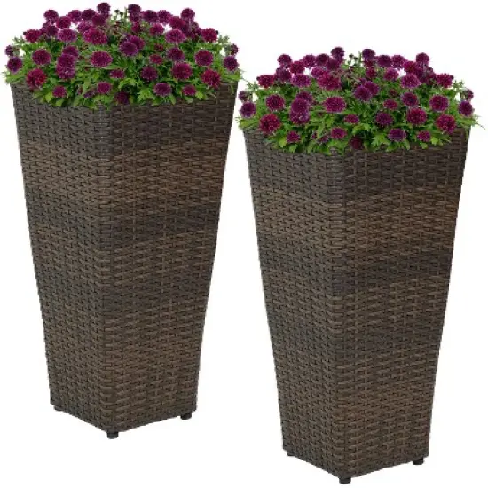 Sunnydaze Modern Decorative Standing Square Polyrattan Planter Containers - Brown - 2-Pack image {5}