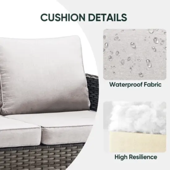 POCASSY 74.4" Outdoor Wicker Couch with Metal Armrest, 3-Seater Couch with Square Armrest Patio Furniture Sofa for Porch Balcony, Gray image {5}