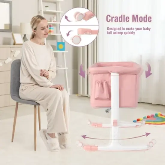 Infans 3-in-1 Baby Bassinet Beside Crib with 5-Level Adjustable Heights Pink image {4}