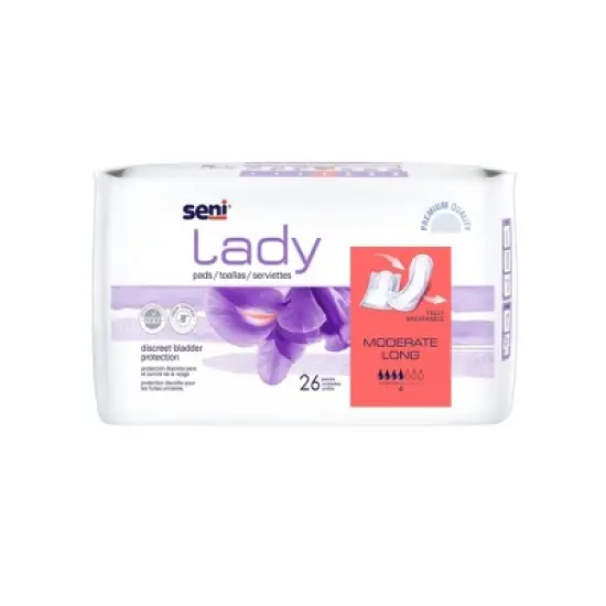 Seni Lady Moderate Female Incontinent Pad Long Length 11" L S-4P26-PS1, 26 Ct image {7}