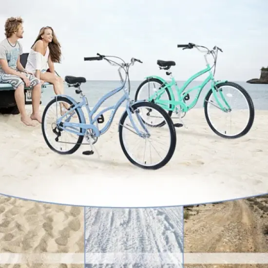INFURNIC Bicycles, 7 Speed Bicycles, Beach Cruiser Bike with Wide Wheels, Blue, 69.29"*28.32"*43.2" image {4}