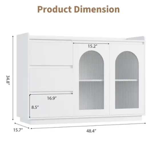 Coffee Bar Cabinet, Buffet Cabinet Storage Cabinet Sideboard, Modern Kitchen Buffet Table with Drawers, Glass Doors, for Kitchen Dining Room image {3}