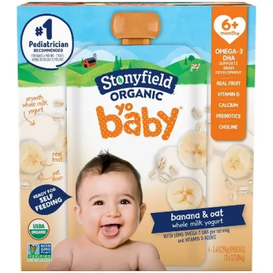 Stonyfield Organic YoBaby Whole Milk Yogurt - 4ct/3.4oz Pouches image {10}