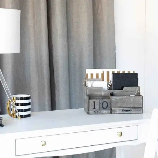 Blu Monaco Dark Wooden Mail Organizer with Block Calendar for Home or Office image {2}