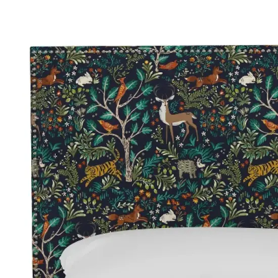 Queen Arcadia Nail Button Nature Printed Bed Blue - Skyline Furniture image {3}