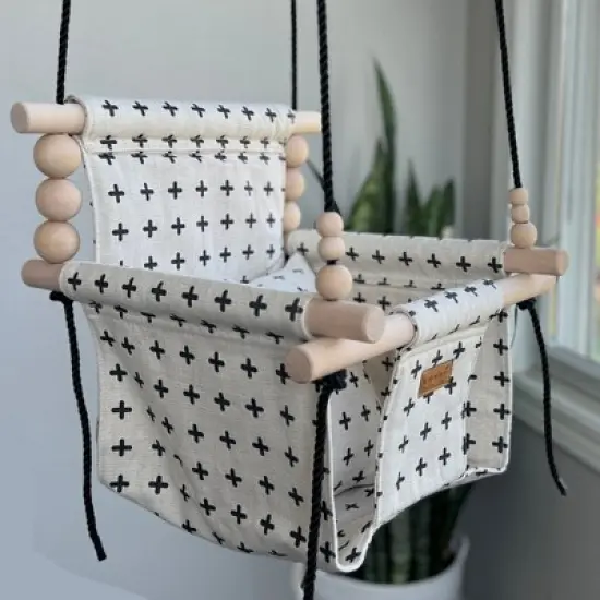 Sweet Swinging - Indoor Baby/Toddler Swing W/ Pillow - Oatmeal and Black image {1}