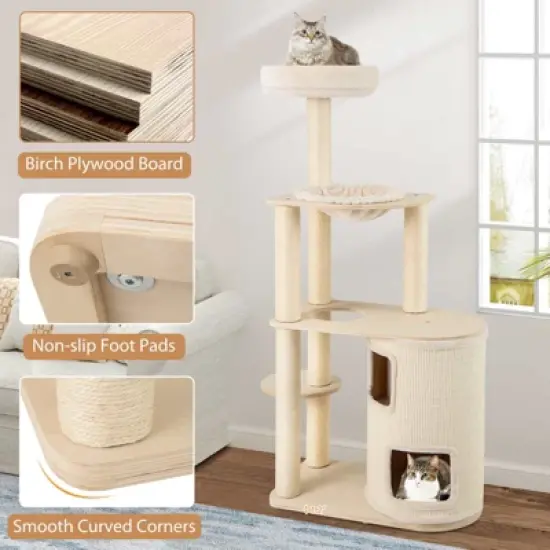 Costway Wooden Cat Tree 6-Level Cat Scratching Stand with 2-Story Cat Condo Modern Cat Furniture image {6}