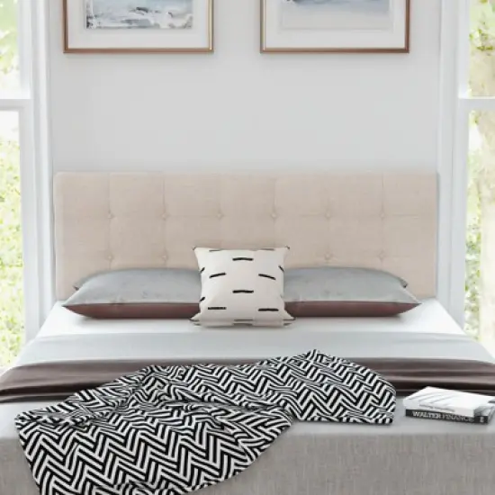 Infans Full/Queen Size Headboard Linen Fabric Upholstered Button Tufted Solid Wood Leg image {4}