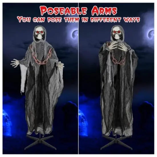 Costway 6.4 FT Standing Grim Reaper Halloween Animatronic Decoration with Light up Eyes image {7}