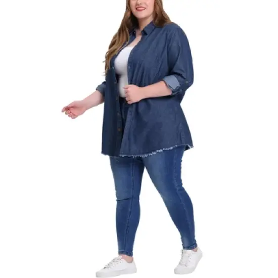 Agnes Orinda Women's Plus Size Lightweight Button Down Denim Long Sleeve Shirt Jacket image {8}