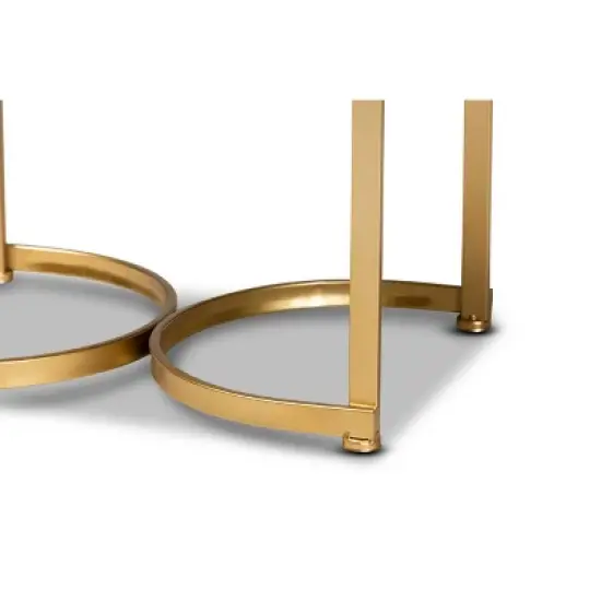 Gwyn Glam and Luxe Faux Fur Upholstered and Metal Ottoman White/Gold - Baxton Studio image {4}