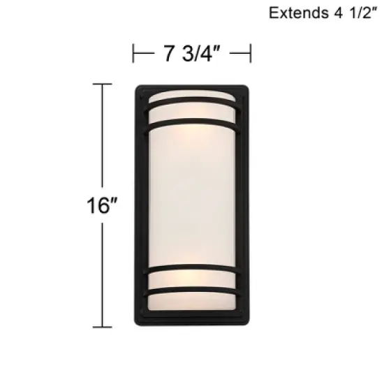 John Timberland Habitat 16" High Modern Outdoor Wall Sconce Light Fixture Mount Porch House Exterior Weatherproof Black Metal Frosted Glass Shade image {3}