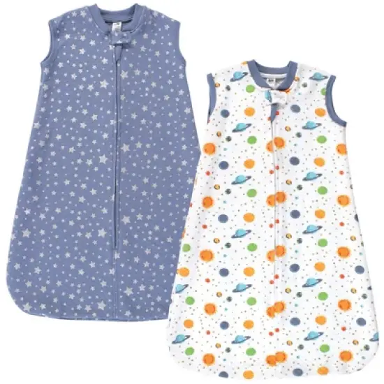 Hudson Baby Infant Premium Quilted Sleeveless Sleeping Bag and Wearable Blanket, Space 2-Pack image {2}