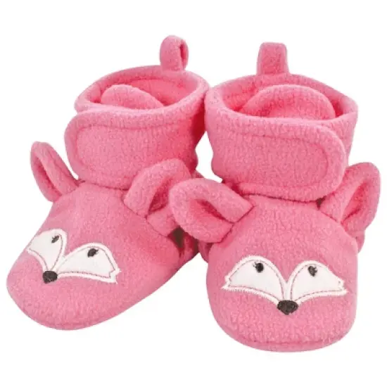 Hudson Baby Infant Girl Animal Fleece Booties 2-Pack, Pink Owl Fox image {2}