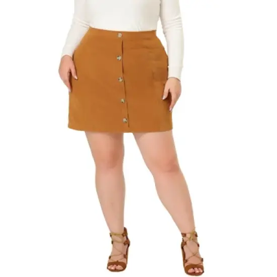 Agnes Orinda Women's Plus Size Corduroy Suspender Elastic Back A-Line Mini Skirt image {1}
