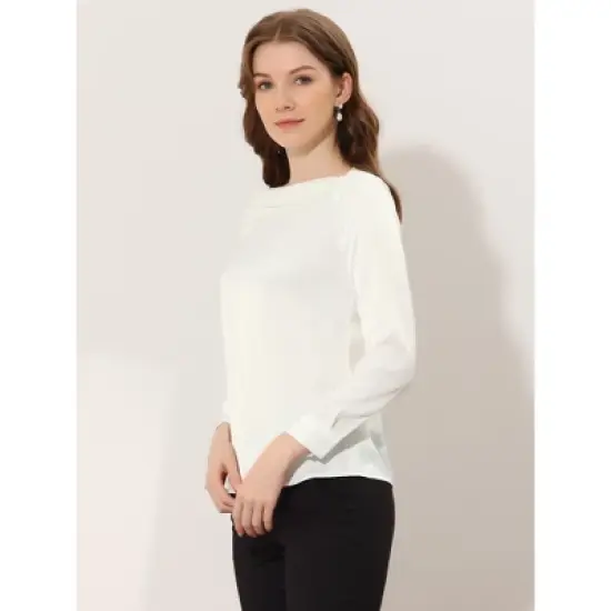 Allegra K Women's Elegant Satin Long Sleeve Vintage Boat Neck Work Blouses image {4}