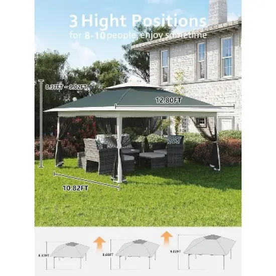 Garvee 13 X 13FT Pop Up Gazebo, Patio Folding Canopy with Mosquito Netting - Backyard Tent for Party, Outdoor Dining, Patio, Backyard image {1}