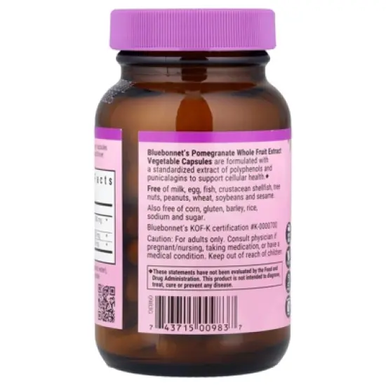 Bluebonnet Nutrition Pomegranate Whole Fruit Extract, 60 Vegetable Capsules image {2}