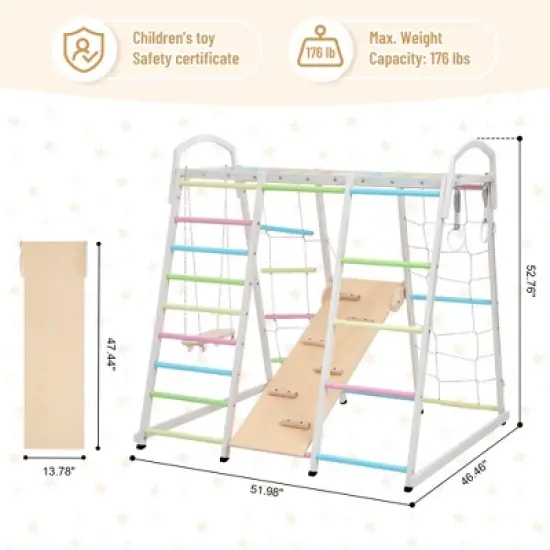 Sandinrayli Indoor Jungle Gym, 9-in-1 Children Playground, Climber Playset for Kids Ages 3-8 with Slide, Monkey Bars, Swing, Hand Rings image {2}