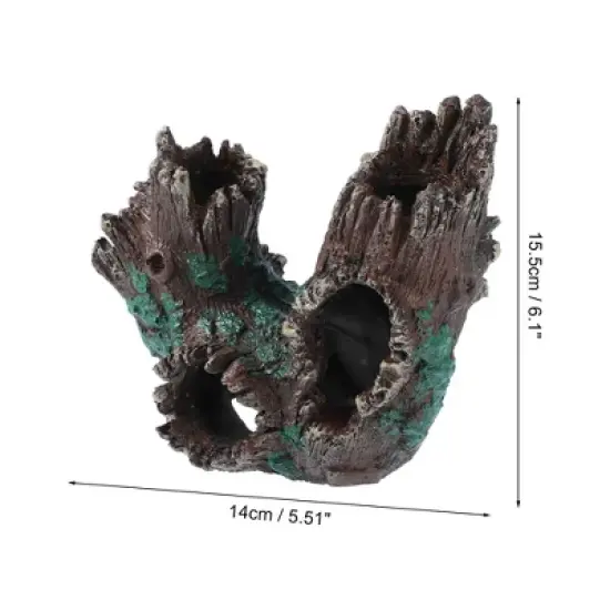 Unique Bargains Aquarium Decorations Hollow Tree Trunk Ornament Resin Fish Accessories Brown Green 5.51" Length 1 Pcs image {3}