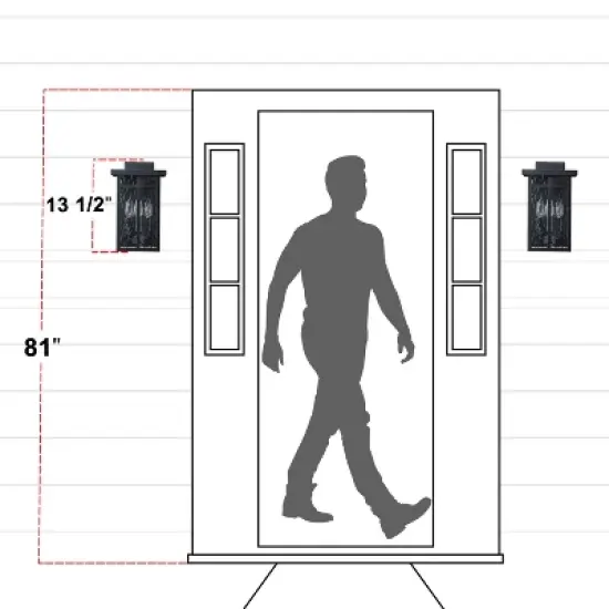 C Cattleya 13.5" 3-Light Matte Black Outdoor Hardwired Wall Lantern Sconces with Water Ripple Glass image {6}