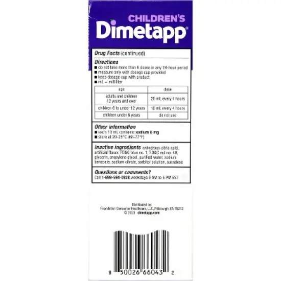 Dimetapp Children's Cold & Allergy Syrup Grape 8 Oz image {3}