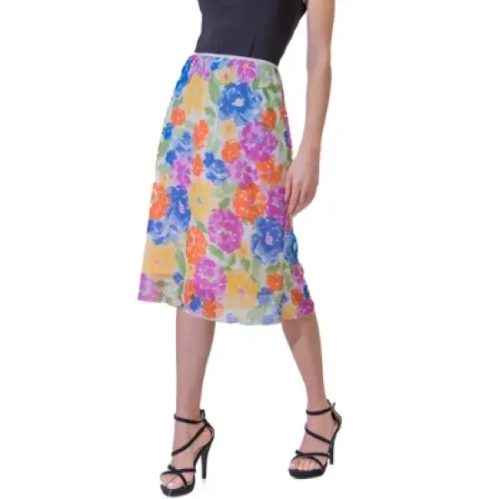 Womens Knee Length Elastic Waist Floral Pattern Skirt image {4}