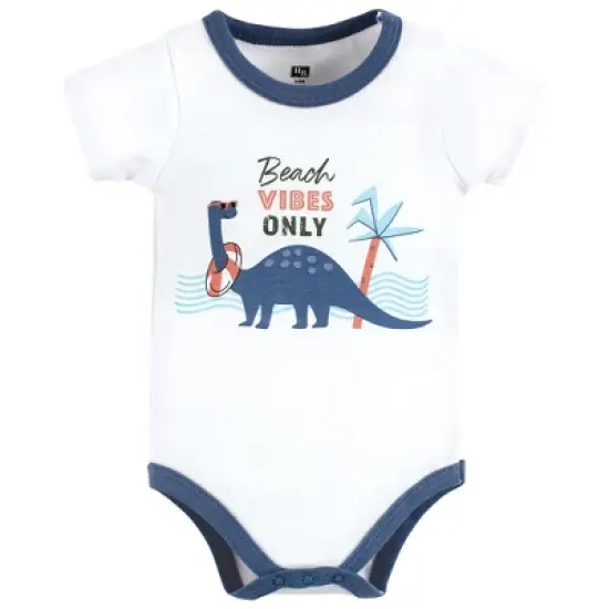 Hudson Baby Infant Boy Cotton Bodysuit, Shorts and Shoe Set, Beach Dino image {2}
