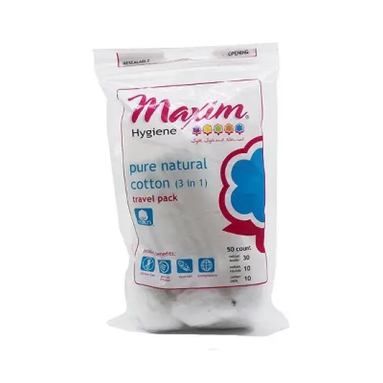 Maxim - Hygiene Pure Natural Cotton (3IN1) Travel Pack, 50 Ct Cotton Balls image {3}