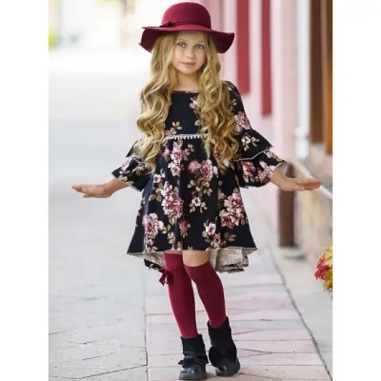 Girls Better In Black Floral Hi-Lo Dress - Mia Belle Girls image {1}